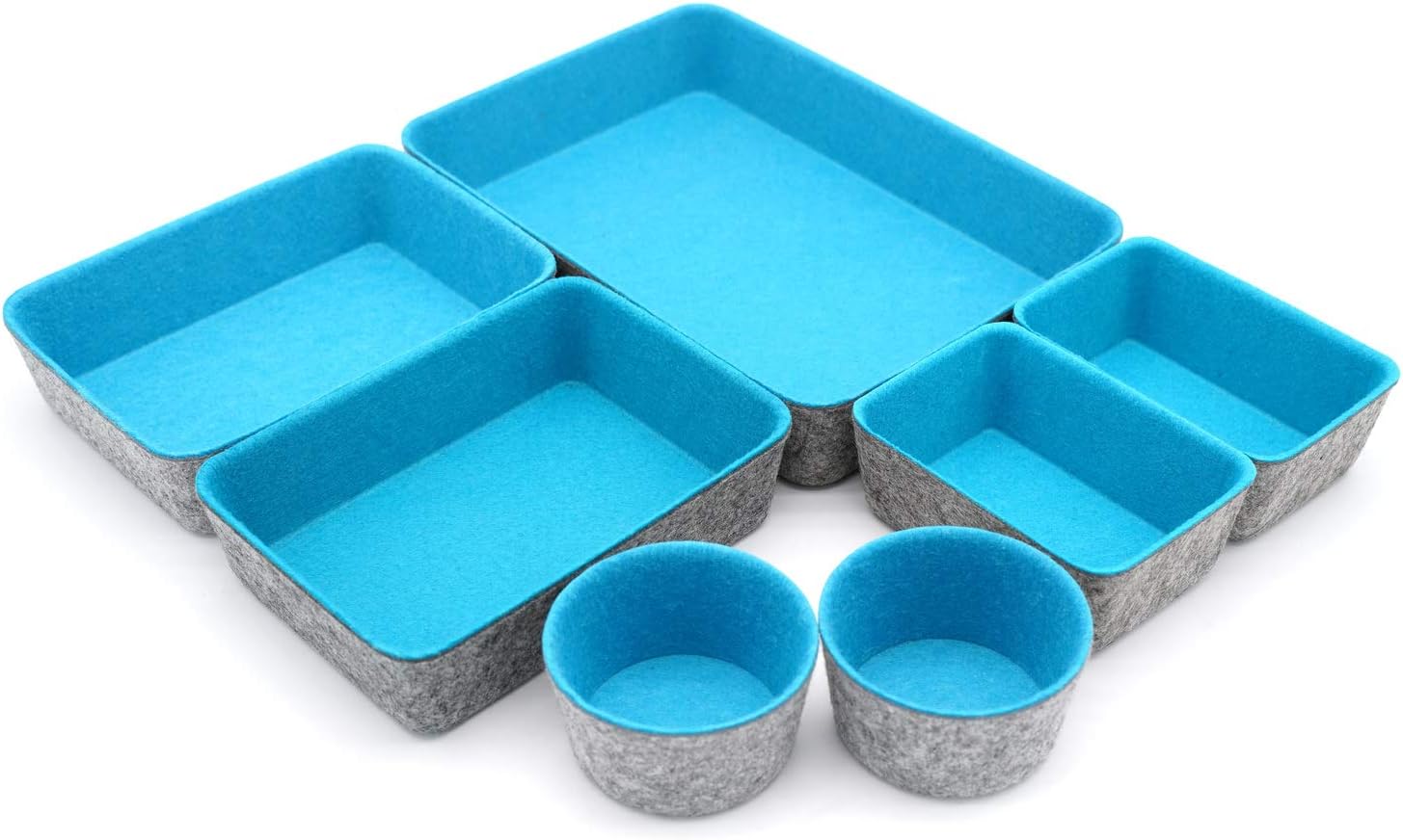WELAXY Drawer organizers bins felt trays desk storage bins dividers small drawers organizing bins round organizing box for office supplies closet cabinet socks makeup holder 7-piece Gift Pack (Turquoise): Home Improvement