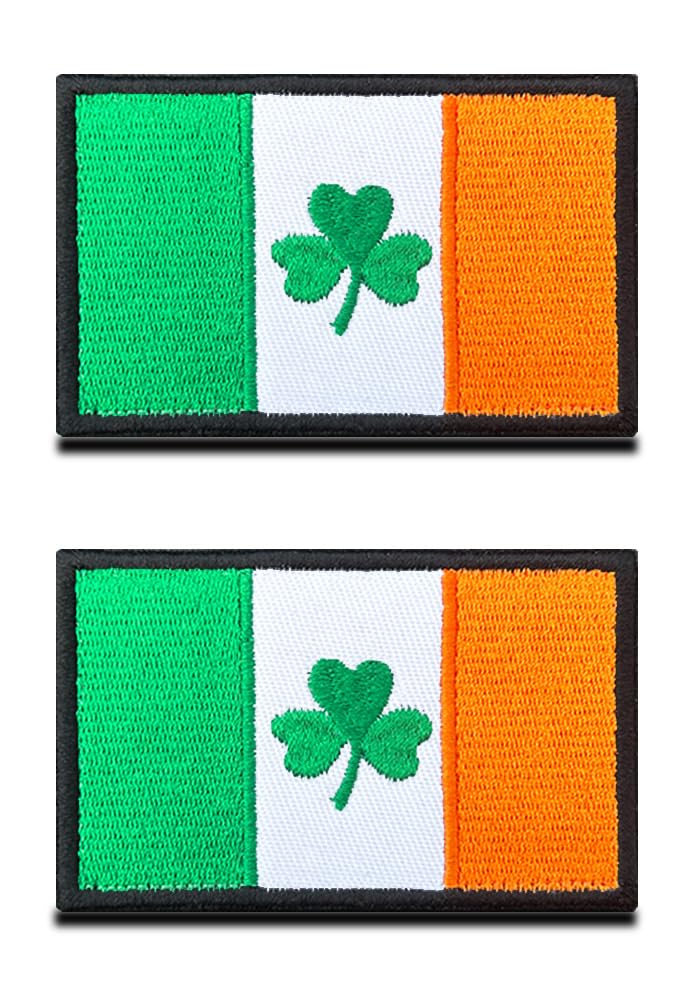 Zcketo 2 PCS Ireland Flag with Lucky Clover Patch Irish Flag Hook and Loop Embroidered Ireland Clover Emblem Patch for Football Billiards Clothes Jersey Backpack Caps Vest Travel