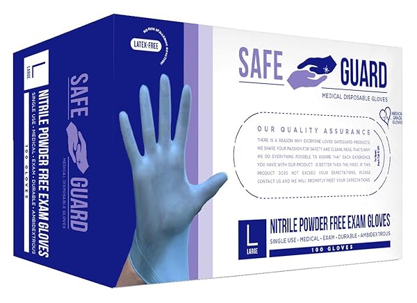 SAFEGUARD NITRILE EXAM GLOVES, POWDER FREE, MEDICAL GRADE...