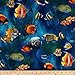 Island Sanctuary Sea Tropical Fish Cobalt Fabric By The Yard