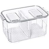 SANNO Fridge Food Storage Containers Produce Saver FreshWorks Produce Food Storage Container Bin Stackable Refrigerator Kitchen Organizer Keeper, with Removable Drain Tray to Keep Fresh