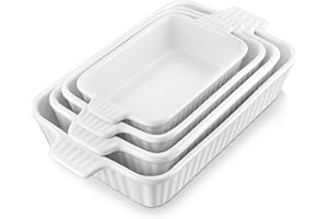 MALACASA Casserole Dishes for Oven, Porcelain Baking Dishes, Ceramic Bakeware Sets of 4, Rectangular Lasagna Pans Deep with H