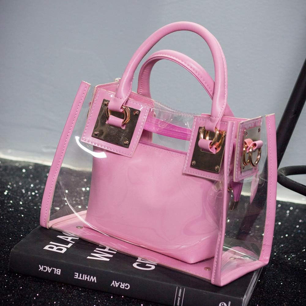 Segater® Clear Crossbody Handbags,Women's Small Tote Beach Bag Fashion Clear Jelly Handbag Top Handle Shoulder Bag Pink Transparent Purse - Image 4