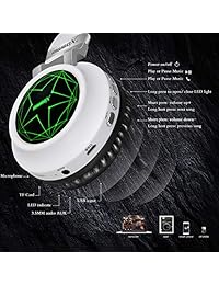Riwbox WT 8S Auriculares Bluetooth, Auriculares inalámbricos con luz LED En la oreja Estéreo Hi Fi Auriculares inalámbricos con cable   inalámbricos plegables con micrófono y tarjeta TF Compatible para iPhone iPad TV para computadora portátil Kindle (Blan