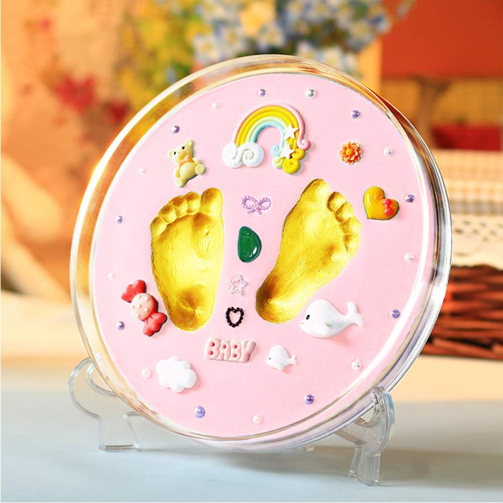 ベビーの手と足のインク 赤ちゃんの手と足のインク 3色のオプション アクリル 透明な3d赤ちゃんのお土産満月百日古いギフトの手のひらの足のモデル B01n8zyfo4 Pink Pink 色 手形足型産声 最高の品質の
