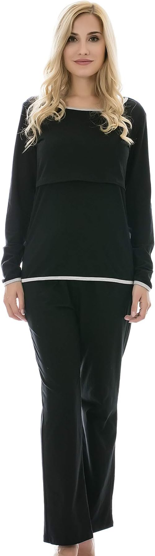 Women's Cotton Nursing Pajamas Sets Breastfeeding Sleepwear 2 Pcs Nightgowns