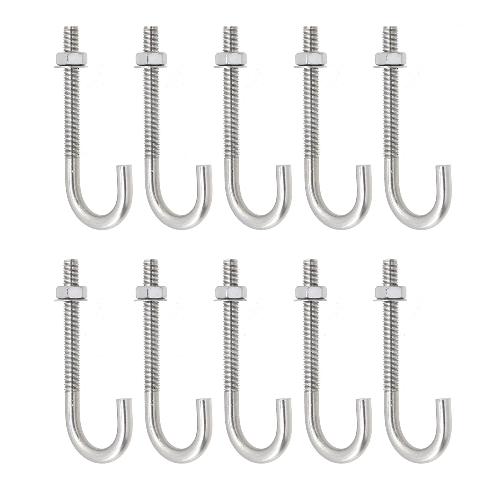 Photo 1 of MY MIRONEY 10Sets J Bolt with Nut Washer, Stainless Steel Anchors Bolts Hardware Concrete J-Bolt Cement Post Anchor Bolts Fastener, 3/8" x 4.72", Type 2