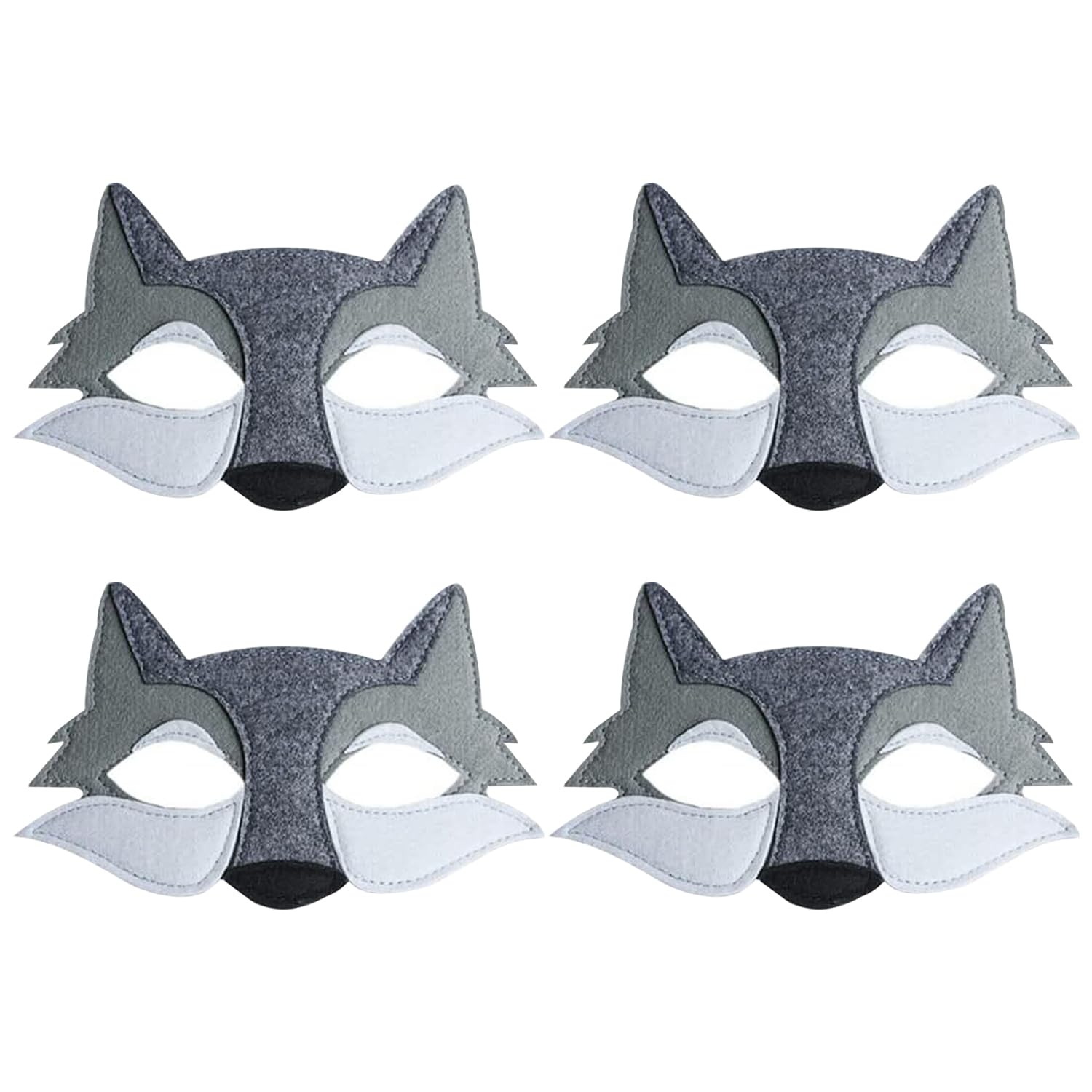 BEIBXHQQ 4 Pieces Gray Wolf Mask, Animal Mask, Gray Wolf Felt Mask, Kids Party Mask, Masquerade Mask, Half Face Wolf Mask, Halloween Dress up Accessories for Cosplay, Masquerade, Party