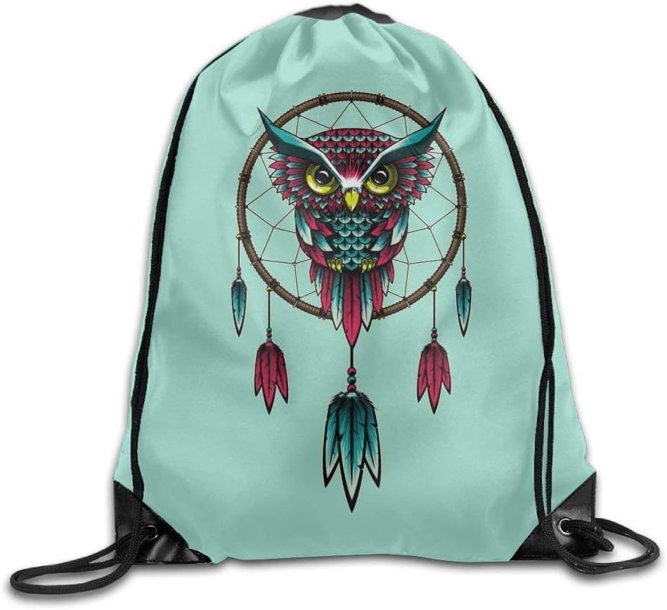 Premium Owl Dream Catcher Drawstring Backpack Rucksack Shoulder Bags Training Gym Sack For Man And Women