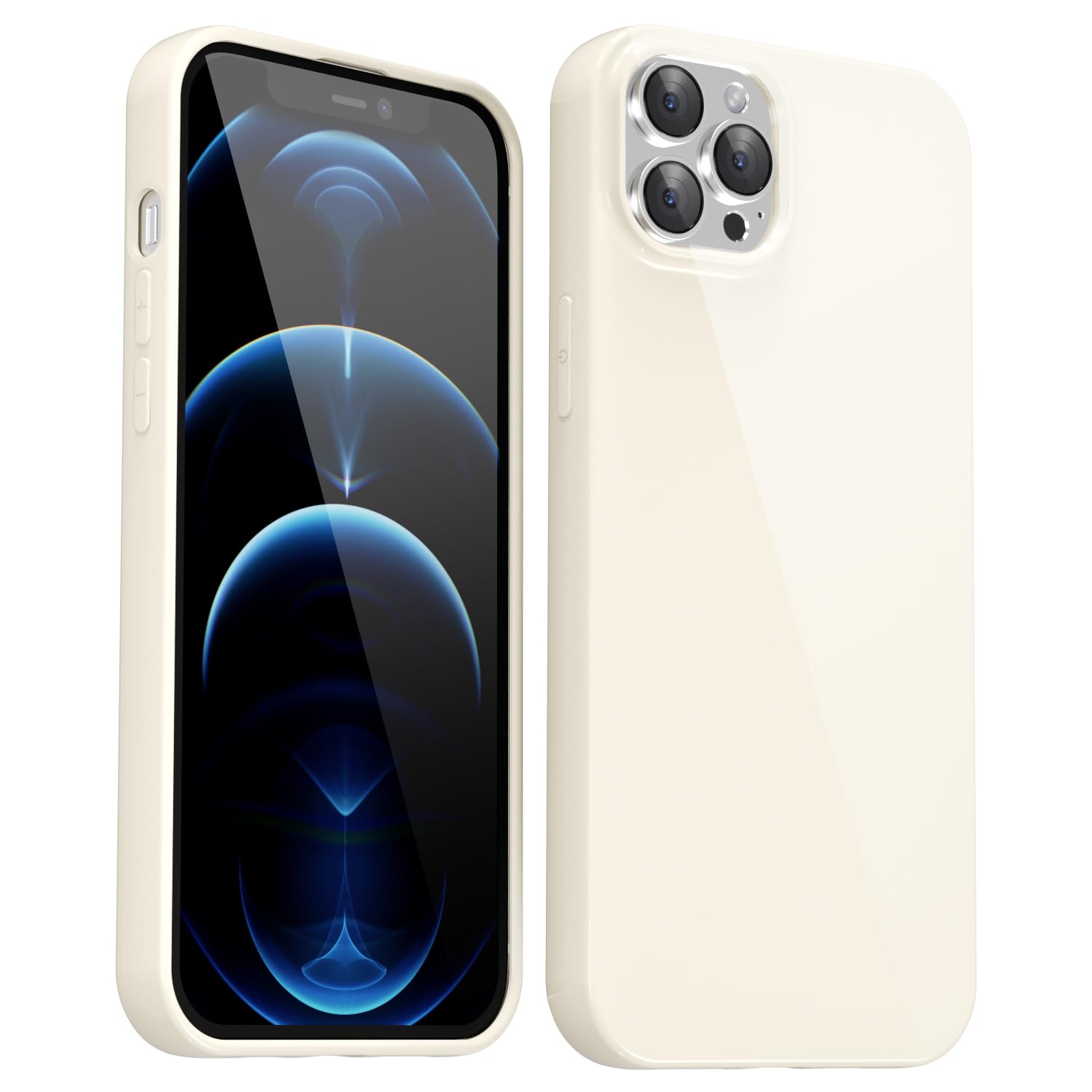 Svanove for iPhone 12 Pro Max Case Silicone, Glossy Soft Rubber Gel Jelly Cute Protective Plastic Simple Plain Phone Case Cover for Women Girl, Slim Thin Flexible Shockproof TPU, Beige Stone White — image 1