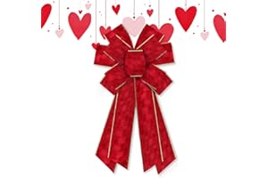 Blinket Valentine's Day Large Red Velvet Bow with Gold Trim for Wreath Front Door Tree Topper, Valentine Wreath Bow Romantic Decorative Ribbon for Indoor Outdoor 11.42 x 20.87 Inch