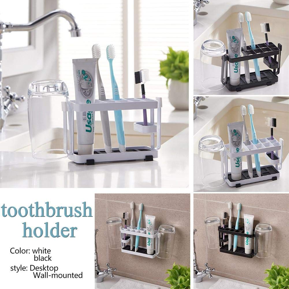 Portaspazzolino Da Muro Multifunzione - 5 Scomparti Per Bagno Con Supporto Rasoi E Dentifricio - Colore Oro - Foto 5