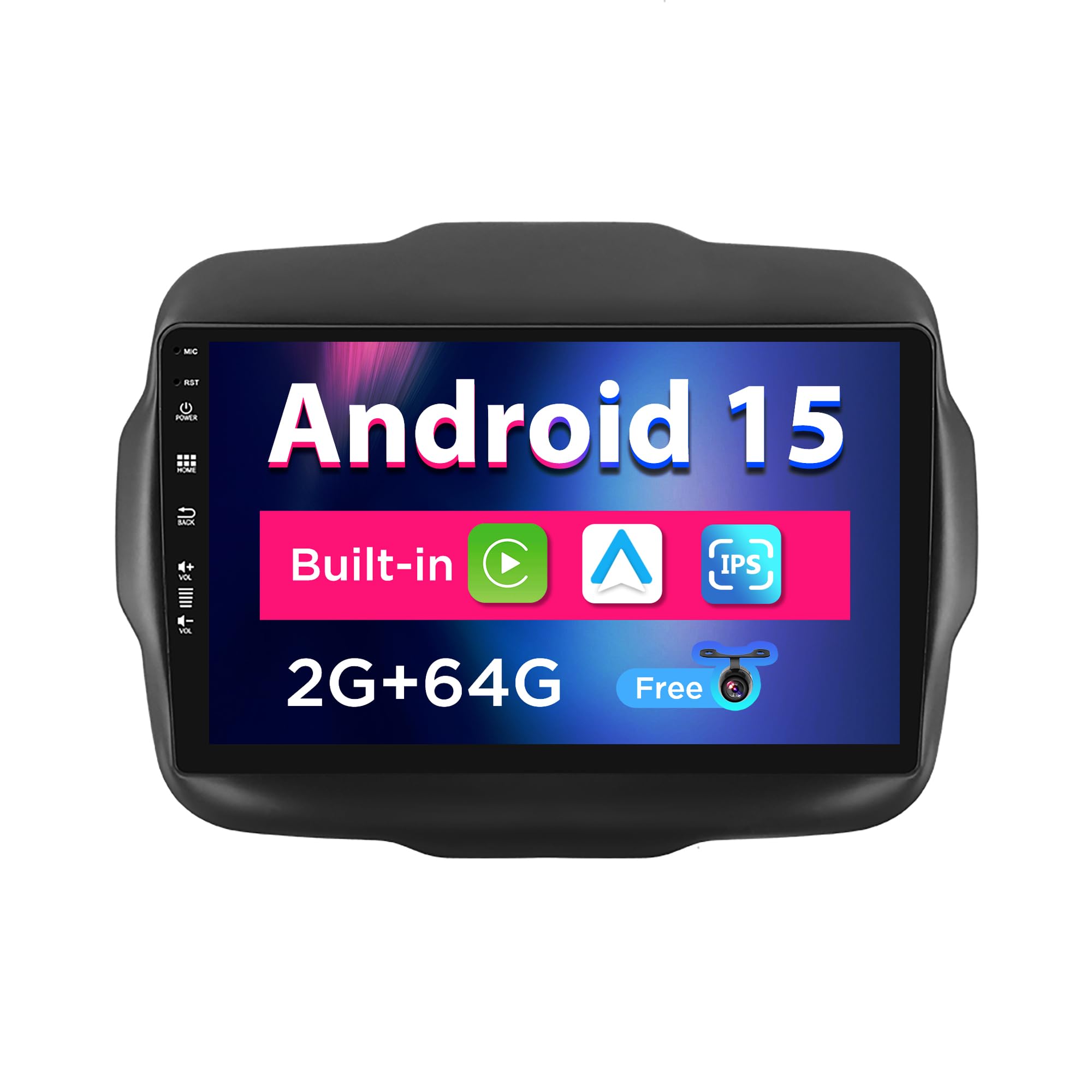 SXAUTO Android 15 IPS Car Stereo For Jeep Renegade (2015-2018) - 2G+64G - Wireless CarPlay/Android Auto - Rear Camera Free - 9 Inch 2 Din - DAB Steering Wheel Fast-boot WIFI Bluetooth DSP