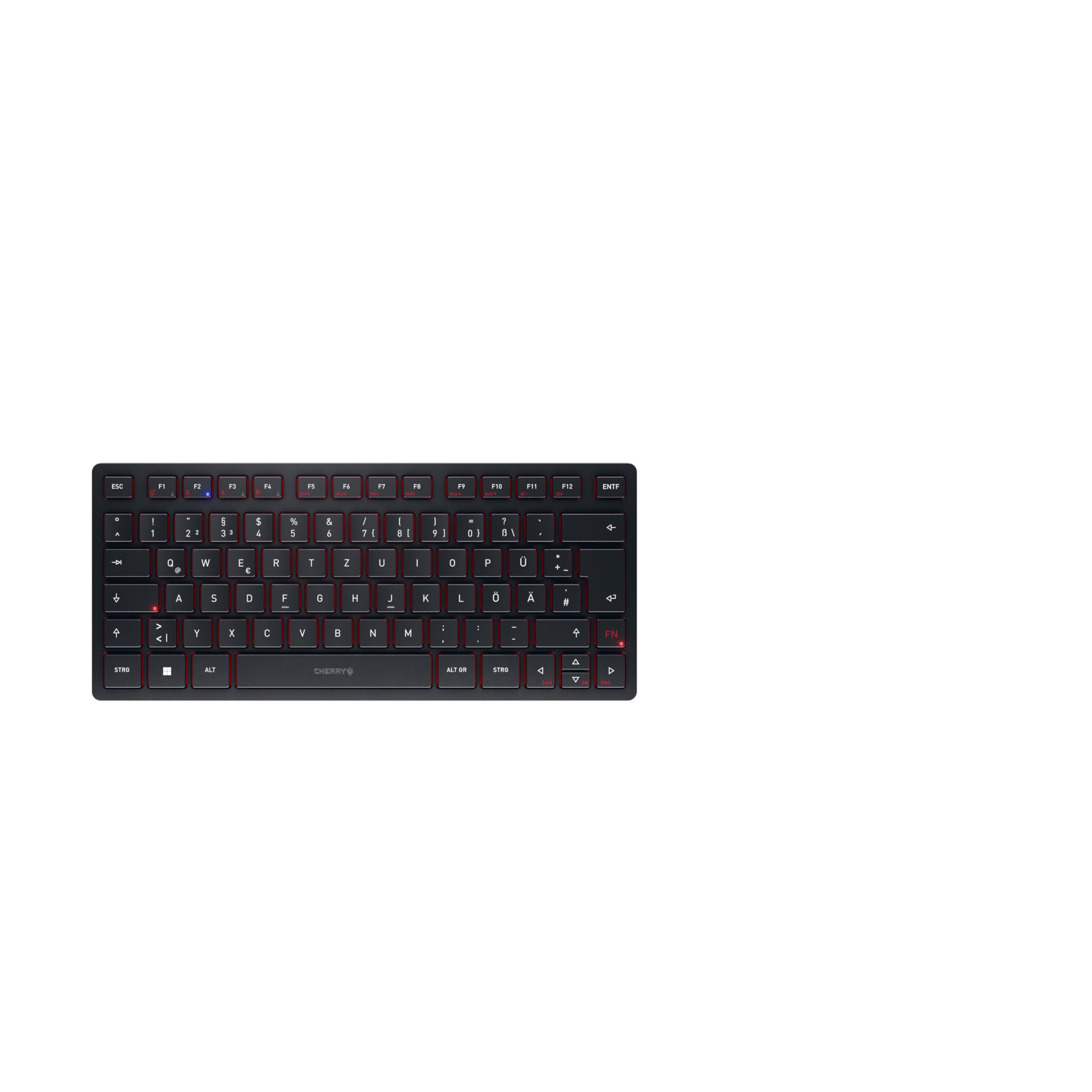 CHERRY KW 9200 MINI, Compact Multi-Device Keyboard for up to 4 Devices, German Layout (QWERTZ), Bluetooth, 2.4 GHz or Cable Connection, Rechargeable, Black