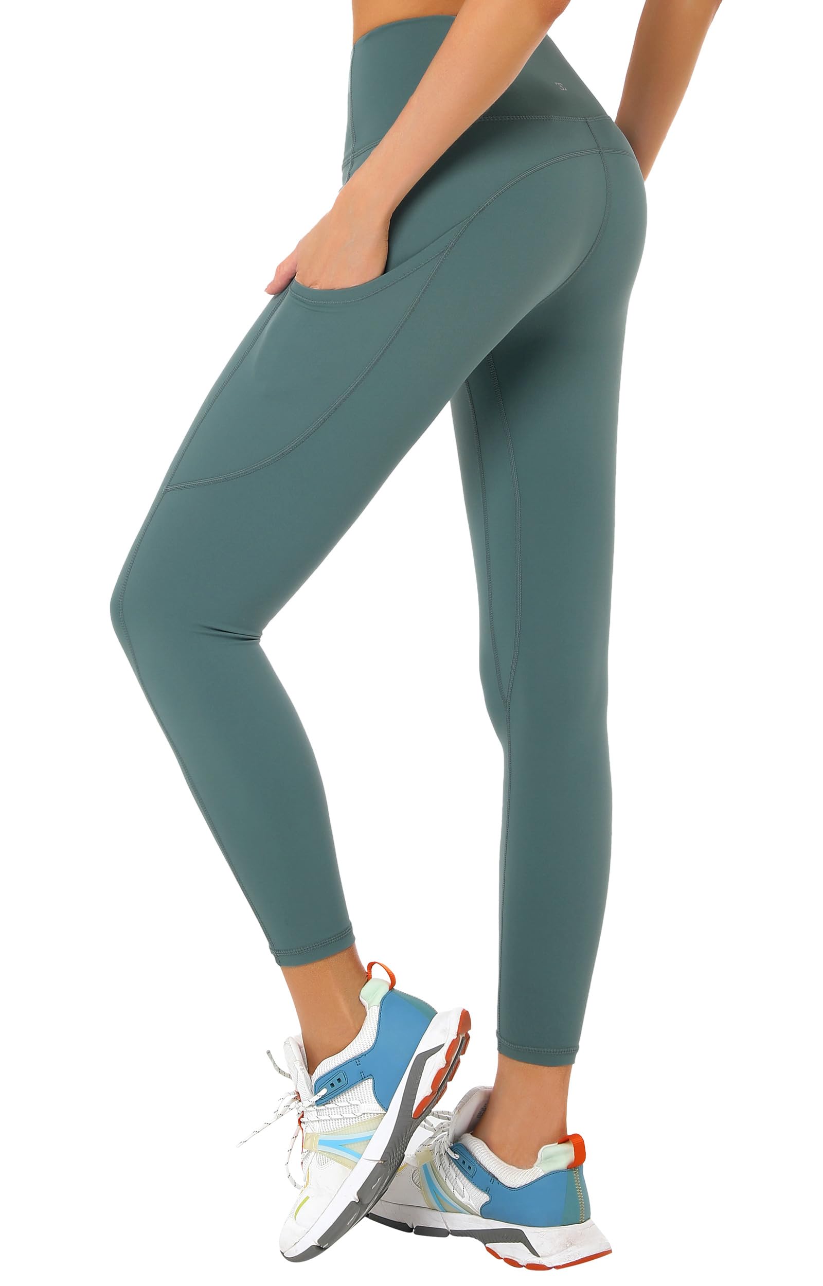 Photo 1 of ***DAMAGE -LOOSE STITCHES ON BACK-SELLING AS IS *** Cathie Moochie Buttery Soft Tummy Control Workout Leggings with Pockets for Women High Waisted Athletic Yoga Pants Green