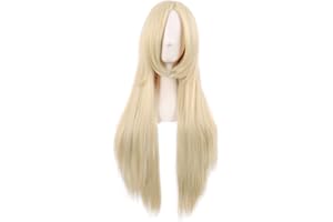 MapofBeauty 32 Inch/80 cm Side Bangs Long Straight Anime Costume Cosplay Party Wig (Mixed Blonde)