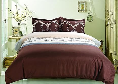 Amazon Com Dp Home Textiles 3 Piece Embroidered Dark Brown Duvet Cover Set Dk Lj017 Queen Home Kitchen
