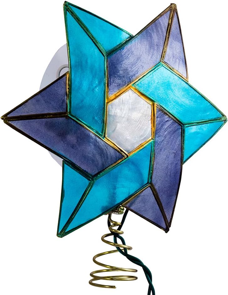 Tree Toppers - Kurt Adler 10-Light Star of David Capiz Colored Christmas Treetop, 8.5-Inch