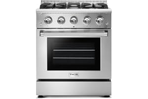 THOR Kitchen Freestanding Professional 30-Inch Gas Range with Blue Porcelain Oven Interior in Stainless Steel - Model HRG3080U