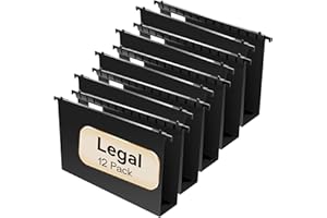 NORDUN Plastic Extra Capacity Legal Size Hanging File Folders,12 Pack Reinforced Legal Hanging Folders,Heavy Duty 2 Inch Expansion,Adjustable Tabs,Filing Cabinet Folders for Bulky Files (Black)