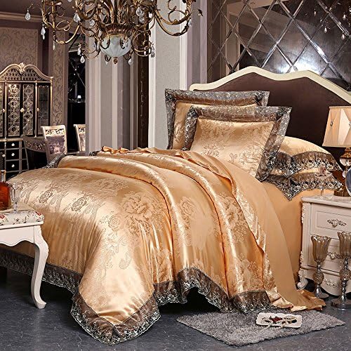 LIZAIA 100% Cotton Soft Silk Satin Jacquard Dovet Cover Sets Home Textiles with Lace Home Decore Vintage Court Design Comfortable Soft Microfiber Spread #11 King