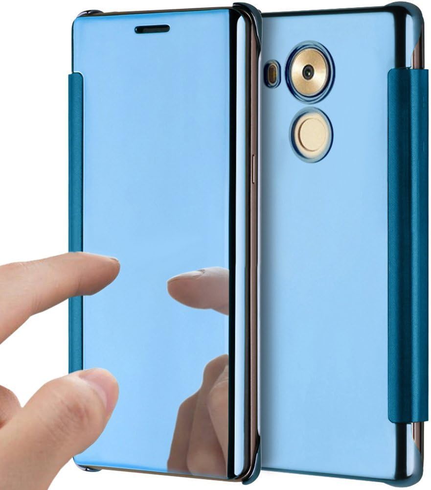 Huawei Mate 8 Case,PHEZEN Luxury Mirror Makeup Case Plating PU Leather Wallet Flip Protective Cover [Kickstand Feature] Magnetic Closure Full Cover Case for Huawei Mate 8 (Blue)