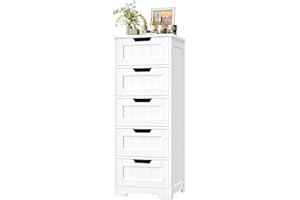 FOTOSOK Bathroom Cabinet, Bathroom Storage Cabinet with 5 Drawers, Wooden Storage Cabinets with Cut-Out Handles, 11.8” x 15.7” x 40.1” Bathrooms Floor Cabinets for Hallway/Living Room, White