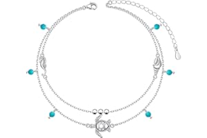 FLYOW Anklet for Women S925 Sterling Silver Adjustable Foot Beaded Heart Charm Ankle Bracelet Anklets Jewelry