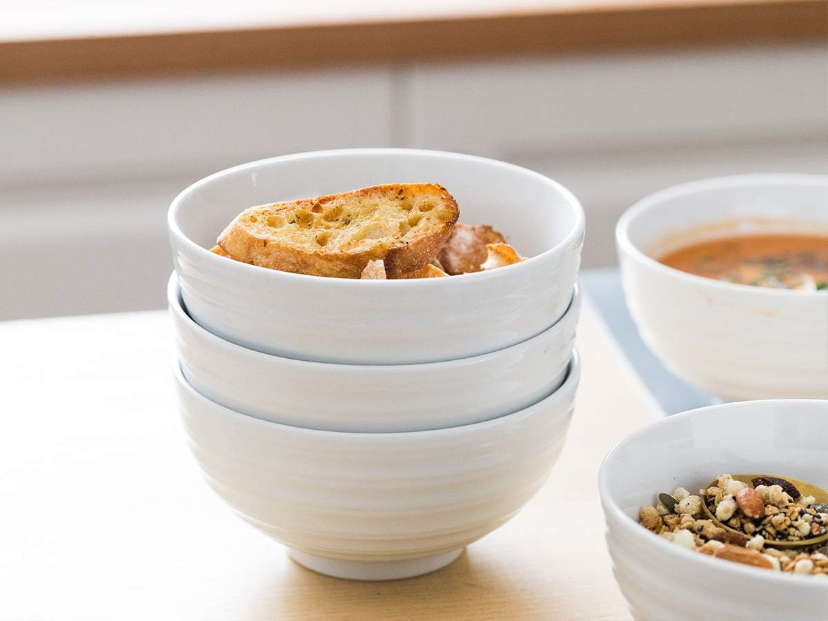 28 Ounces Porcelain Soup Bowl Set with Serving Stand Large Bowl for Cereal Soup Salad with Bowl Organizer, 6 pack: Kitchen & Dining