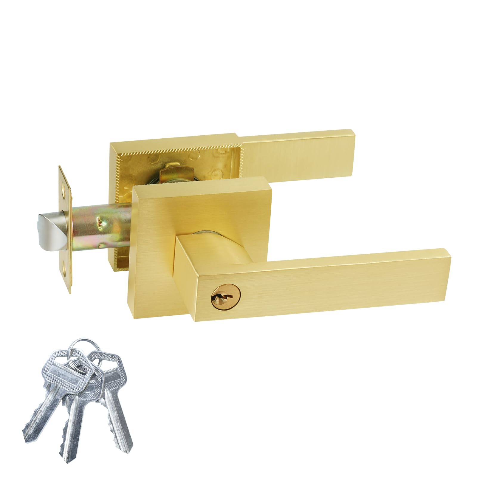 Photo 1 of *USED*
JO.KO Golden Door Handles with Lock and Keys,Brushed Golden Door Knobs,Satin Brass Door Handle Set,Interior/Exterior Door Lever for Bedroom Bathroom,Front Doors
