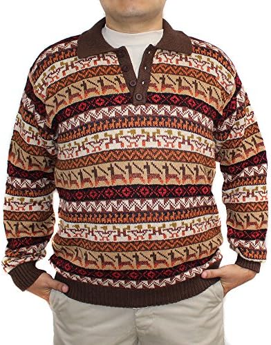 SWEATER jackard multicolor neck sport buttons made in PERU brown XL
