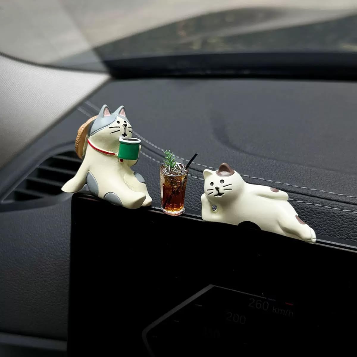 Photo 1 of RCAGCAT 3 Pcs Cute Cat Accessories, Mini Cat Resin Ornaments for Car, Rearview Mirror Dashboard, Desk Decor