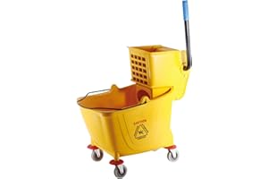 Mop Bucket with Wringer on Wheels 32L Heavy-Duty Plastic, Spin Mop System, 4 Swivel Casters Commercial-Grade Cleaning Bucket 