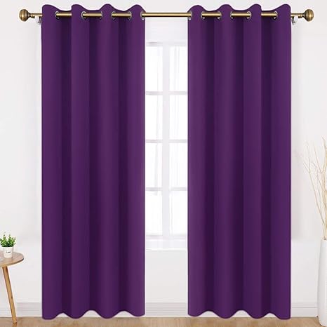 Amazon Com Homeideas Blackout Curtains 52 X 84 Inch Long Set Of 2 Panels Purple Room Darkening Bedroom Curtains Drapes Thermal Grommet Light Bolcking Window Curtains For Living Room Home Kitchen