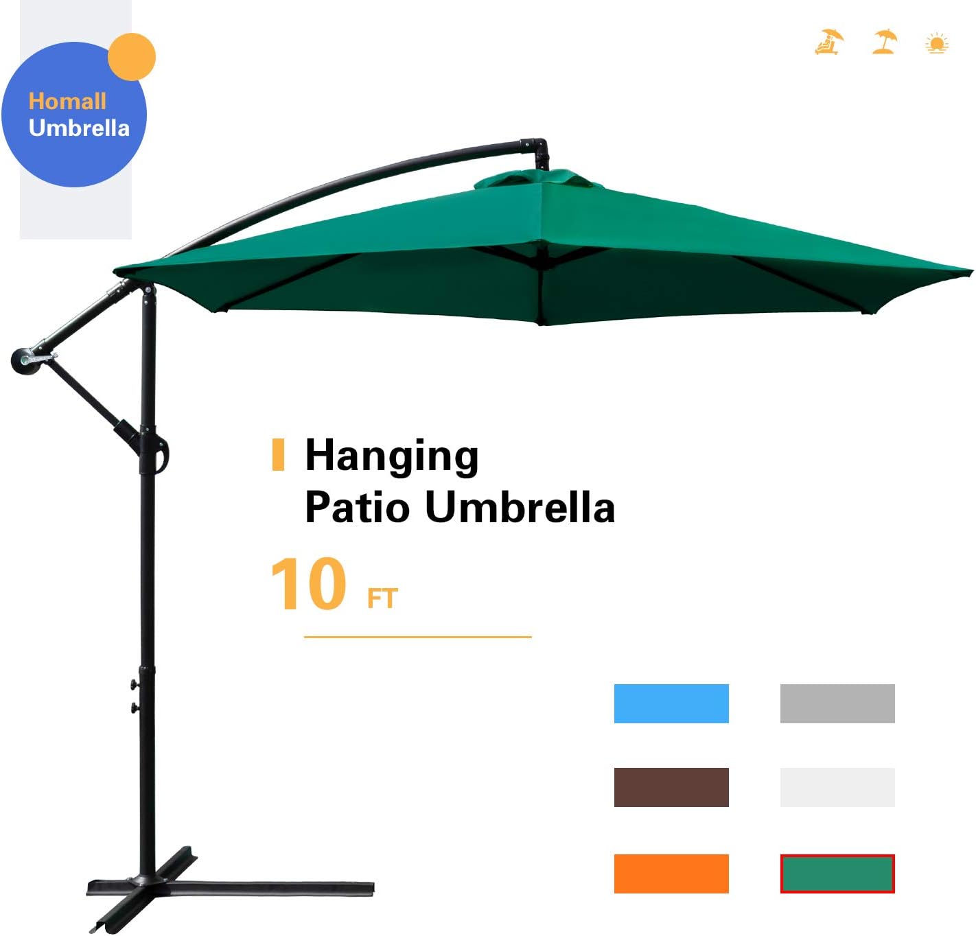 Homall 10 Ft Patio Umbrella Cantilever Offside Hanging Umbrellas Market Outdoor Umbrella With Crank Cross Base For Garden Deck Backyard Pool And Beach Green Garden Outdoor Cjp Org In