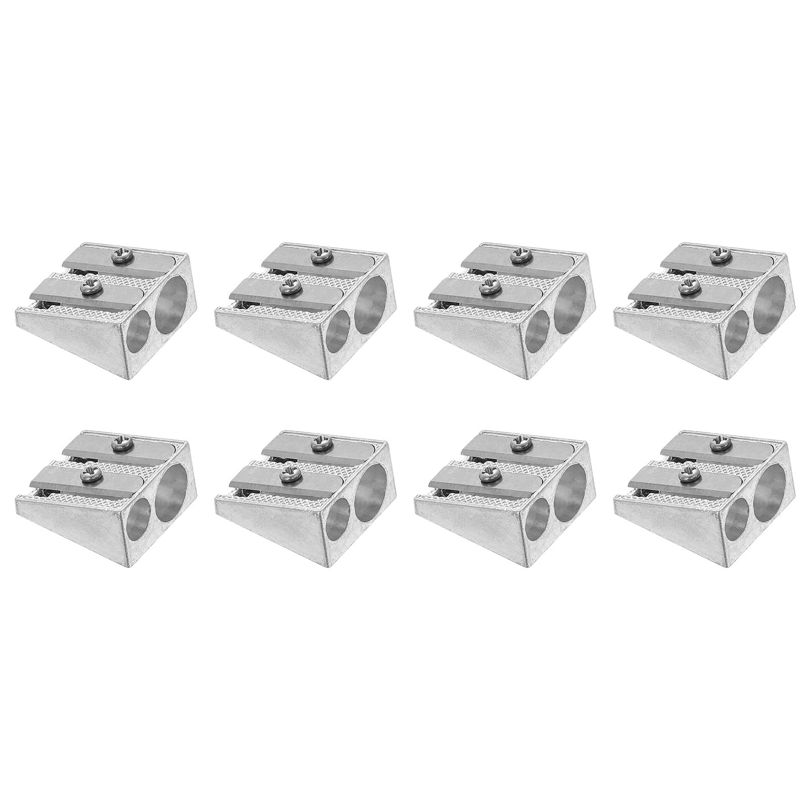 PATIKIL Metal Pencil Sharpeners, 8 Pack Aluminum Alloy Handheld Mini Manual Pencil Sharpener with Double Holes for Office Classroom Art Painting, Silver