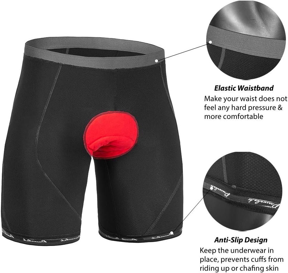 Przewalski Mens Cycling Underwear Shorts 3D Padded Bike Undershorts Bicycle MTB Liner Shorts with Non-Slip Leg Grip: Clothing