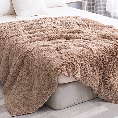 Wemore Shaggy Long Fur Faux Fur Weighted Blanket,Cozy and Fluffy Plush