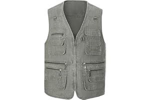 Hbufnha Men's Casual Safari Travel Vest 16 Pockets Outdoor Work Vest Sleeveless Jacket Fishing Hiking Photograph