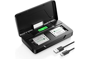 Powerextra Pro 2-Pack EN-EL10 Li-40B Li-42B Battery and USB-C Dual Charger for Fujifilm NP-45/NP-45A/NP-45B/NP-45S, Olympus L