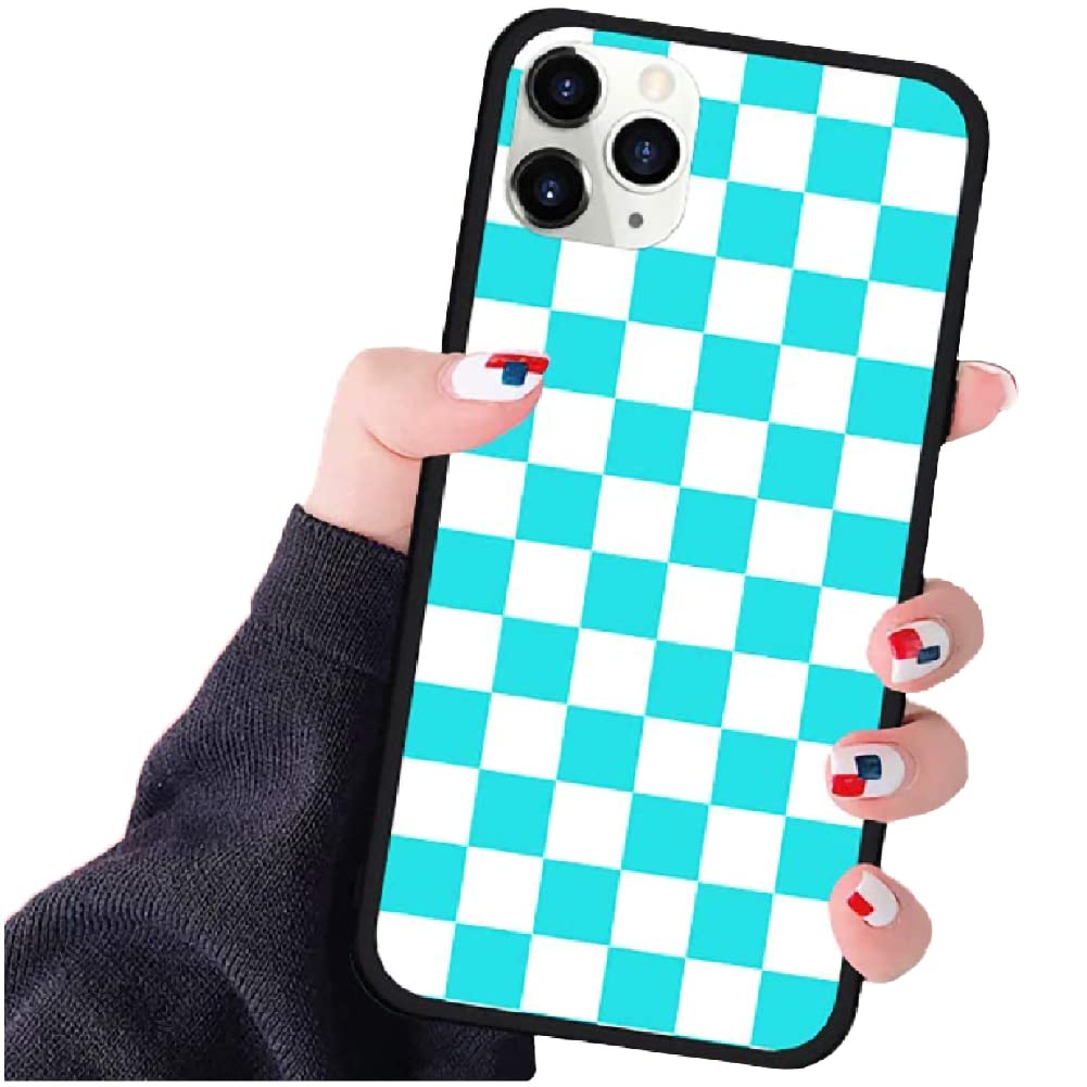 Vanqiang Checkerboard iPhone Case Compatible with iPhone 14/13/12/11 Pro Max Plus Mini Grid Lattice Plaid Tartan Damier Chessboard Checker Flag Cover (iPhone 11 Pro Max, Blue White) — image 1
