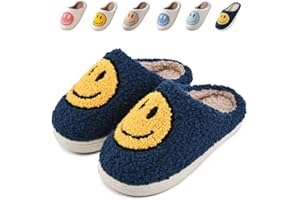 Sierlos Cute Smile Slippers for Kids Girls Boys,Happy Face Slippers Soft Plush Preppy Slippers Memory Foam Warmth Slip-on Fuzzy House Slippers Indoor Outdoor