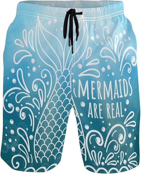Ocean Mermaid Swim Trunks Men Long Elastic Quick Dry Drawstring