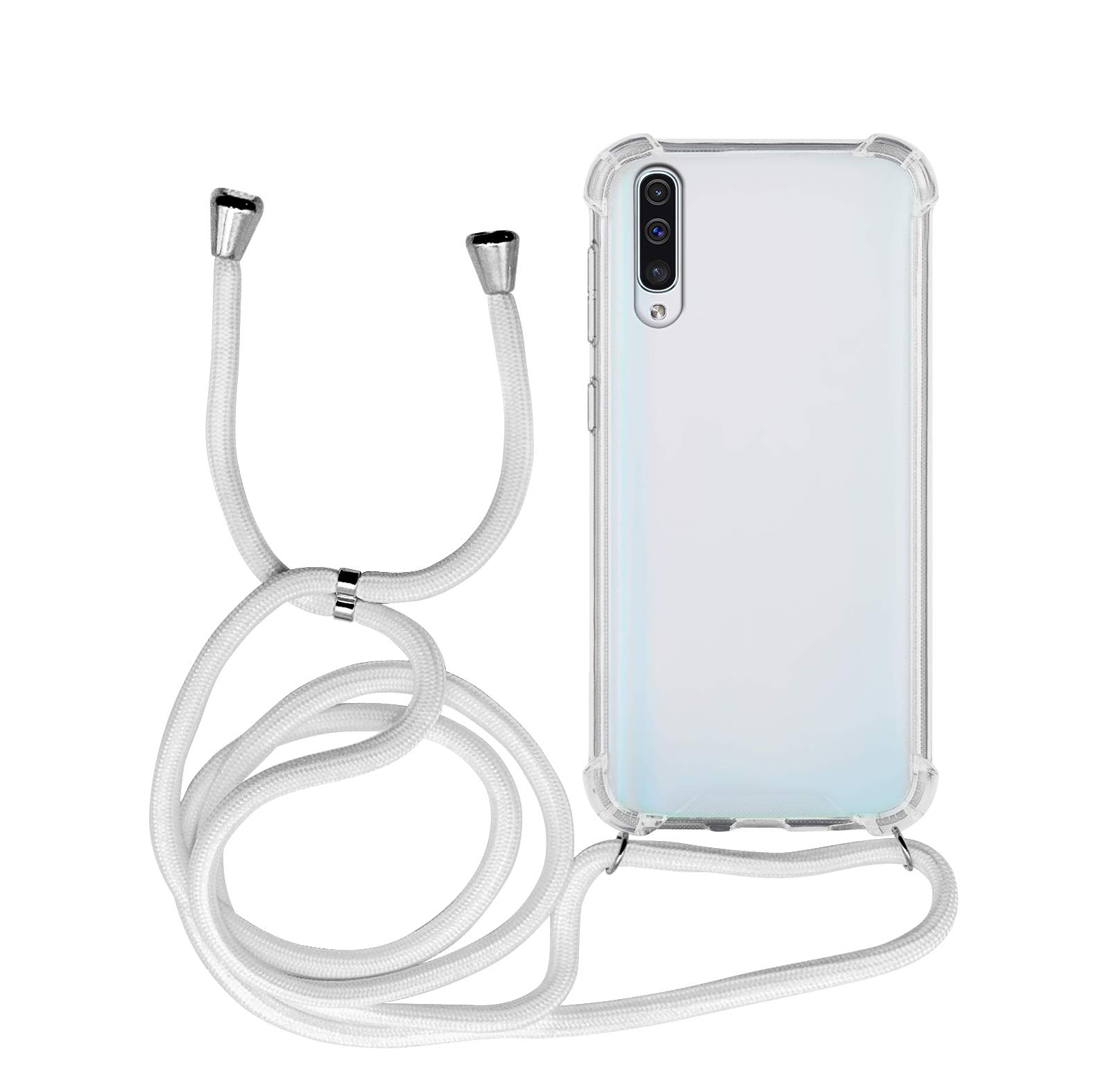 MyGadget Case with Lanyard for Samsung Galaxy A50 - Silicone Phone Cover with Crossbody Neck Holder - Cord Strap Carrier Protection with Rope in White