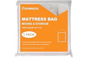 COSYBREEZE 5 Mil Thick Plastic Mattress Bags for Moving Mattress Storage Bag Twin Size 1 Pack - Super Thick Heavy Duty Wrap Mattress Protector Long-Term Storage and Disposal