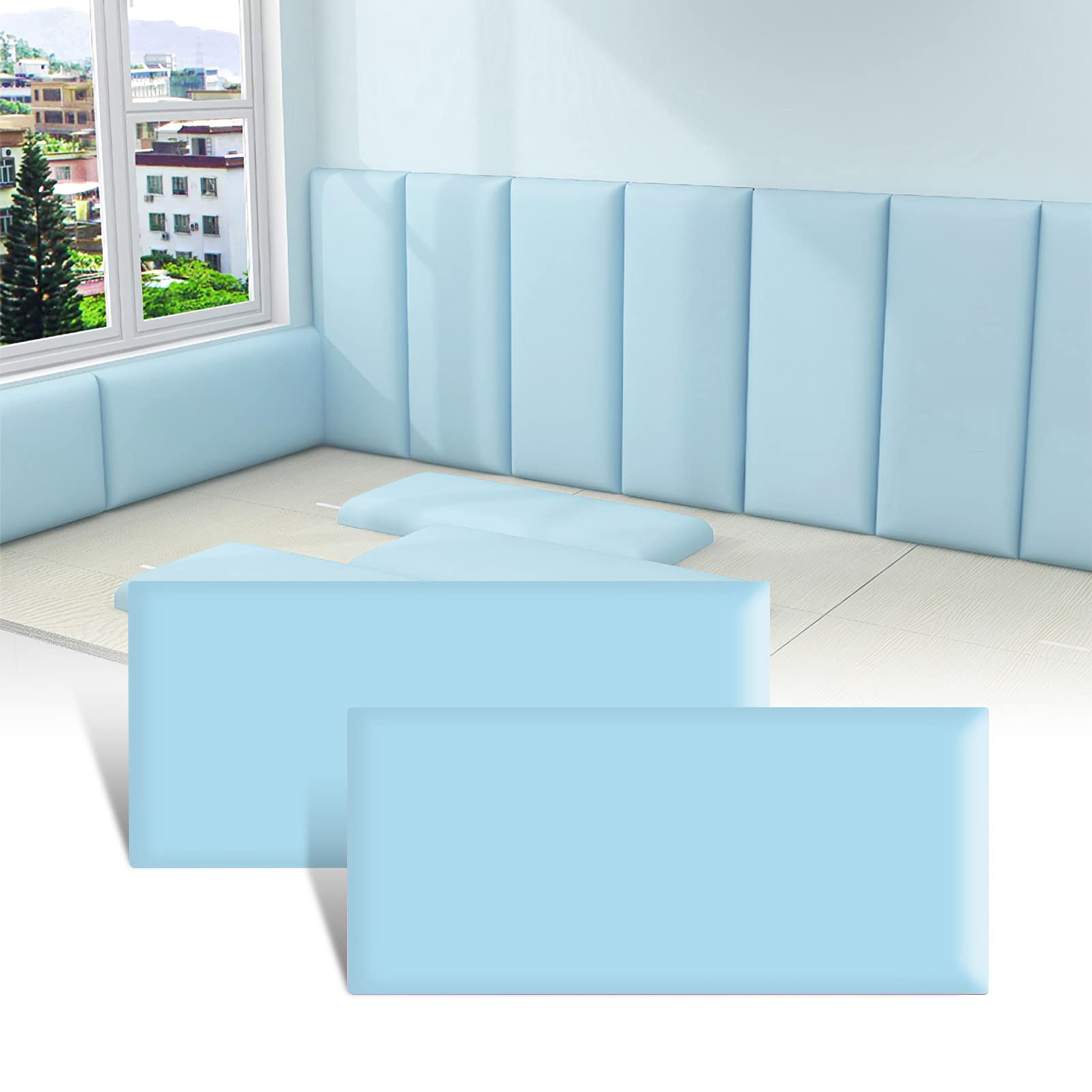 Windplusya 3D Kids Anti-collision Wall Stickers, Thicken Tatami Nursery Stickers, Peel and Stick Headboard, Upholstered Panels for Bedroom, Dojo, Play Room (Sky Blue, 2pack)
