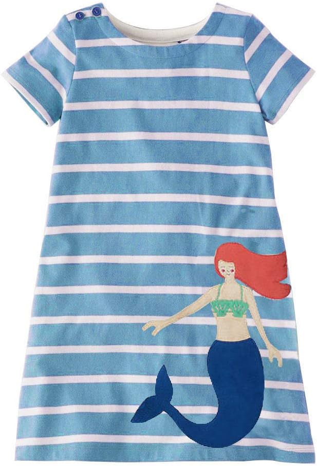 Hongshilian Little Girls Cotton Casual Dress Cartoon Print T-Shirt Short Sleeve Skirt Dresses