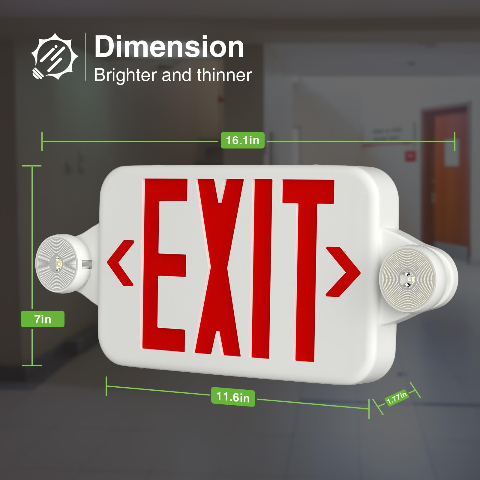 FREELICHT 6 Pack Red Exit Signs with Emergency Lights, Two LED Adjustable Head Emergency Exit Light with Battery Backup,Hard Wired,UL Listed, AC 120/277V,Exit Sign Combo for Business