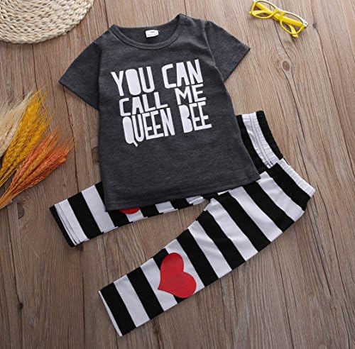 Magical Baby Little Girls You Can Call Me Queen Bee T-Shirt and Striped Pants Outfit
