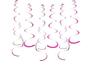 Fumwase 30 PCS Party Swirl Decorations Hot Pink Shinny Foil Hanging Swirl Decorations with Double-Swirls and Single-Swirls Plastic Streamer for Ceiling Plastic Metallic Streamer for Party Decorations